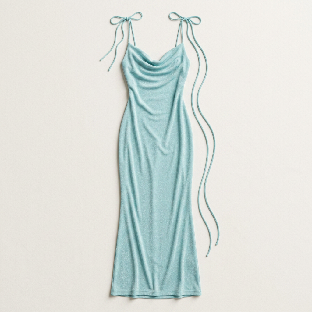 Women's Cowl Neck Maxi Dress Tie Shoulder Spaghetti Straps Open Back