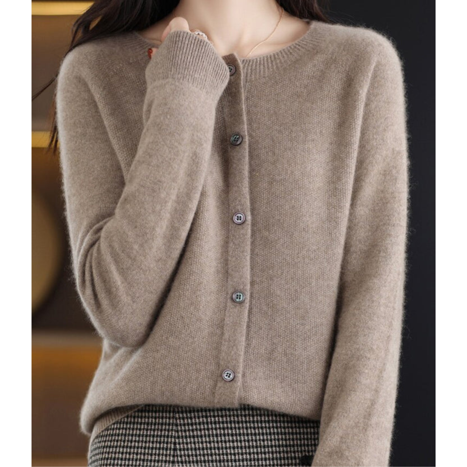 Luxury Merino Wool & Cashmere Cardigan for Women – Elegant O-Neck Winter Knit 10