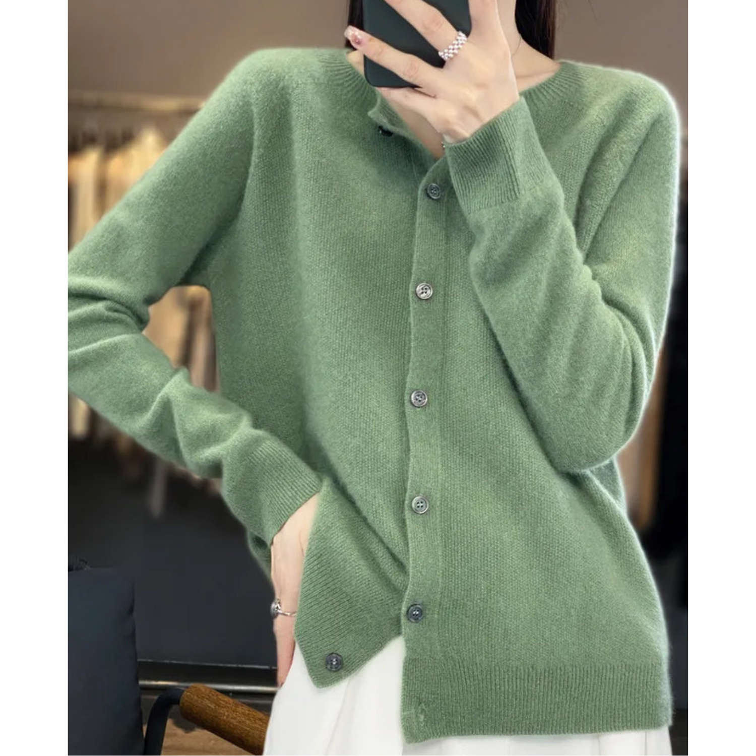 Luxury Merino Wool & Cashmere Cardigan for Women – Elegant O-Neck Winter Knit 11
