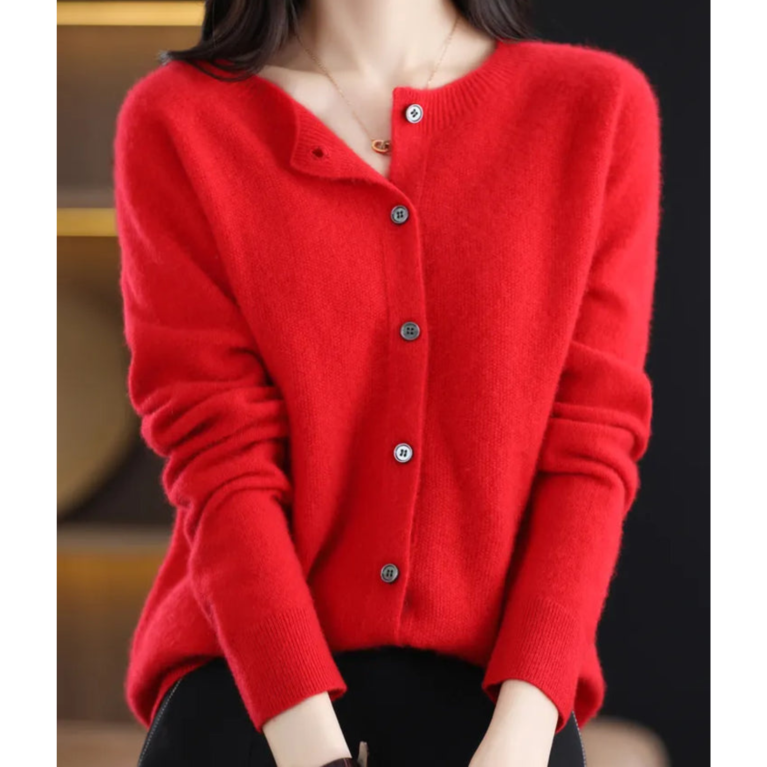 Luxury Merino Wool & Cashmere Cardigan for Women – Elegant O-Neck Winter Knit 13