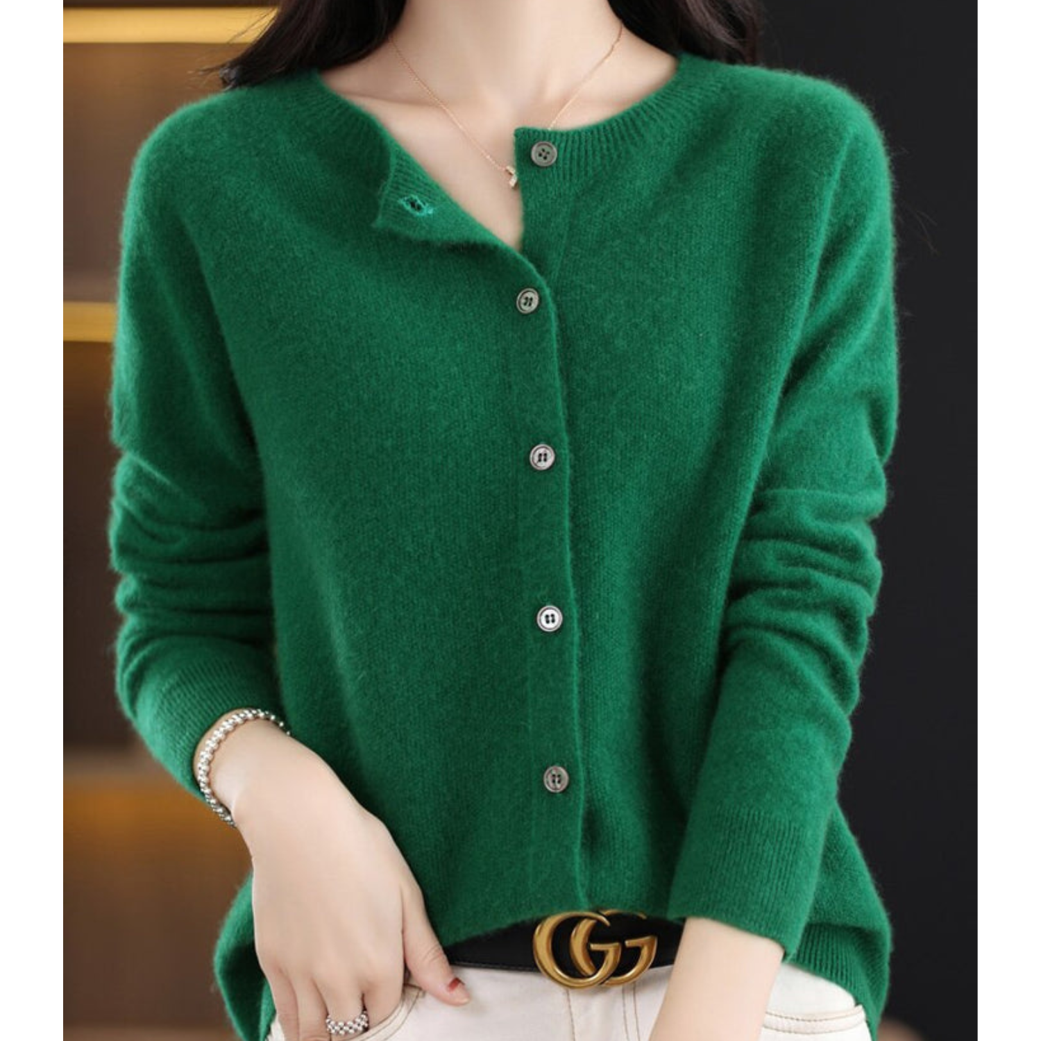 Luxury Merino Wool & Cashmere Cardigan for Women – Elegant O-Neck Winter Knit 14