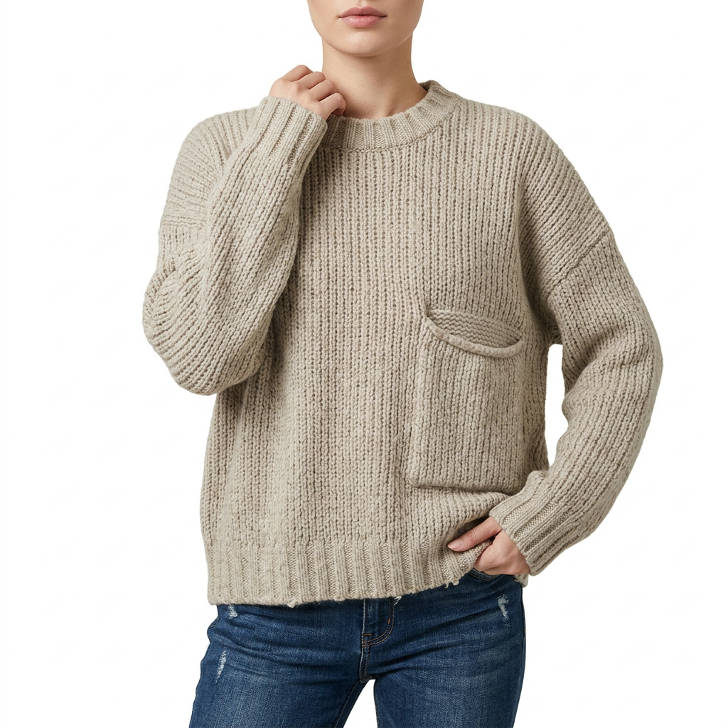 Women’s Crewneck Sweater Front Pocket Detail