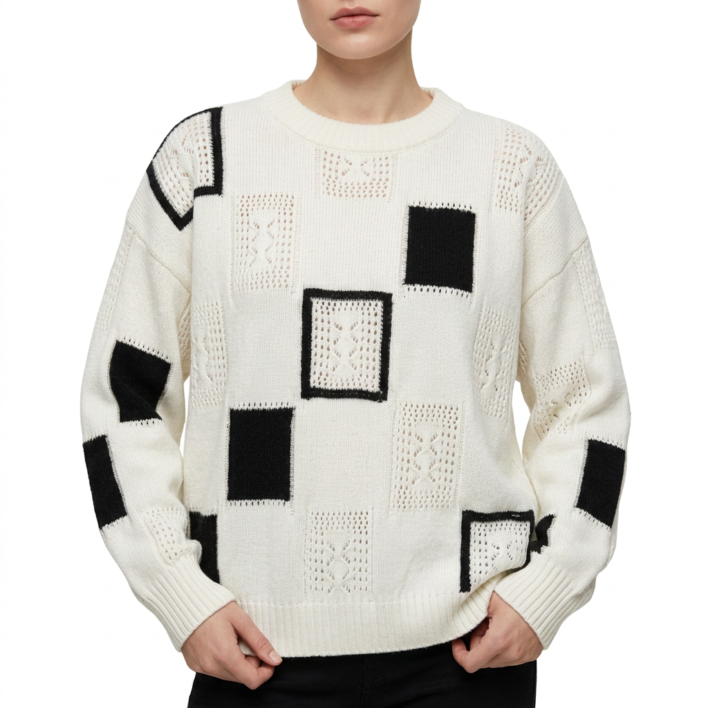 Women’s Crewneck Sweater Patchwork Design