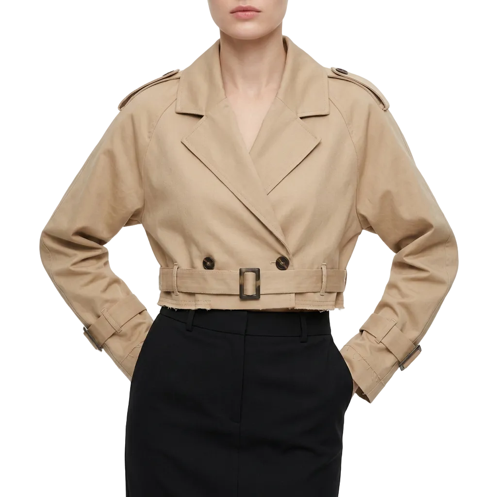 Women’s Cropped Jacket Buckle Belt Design