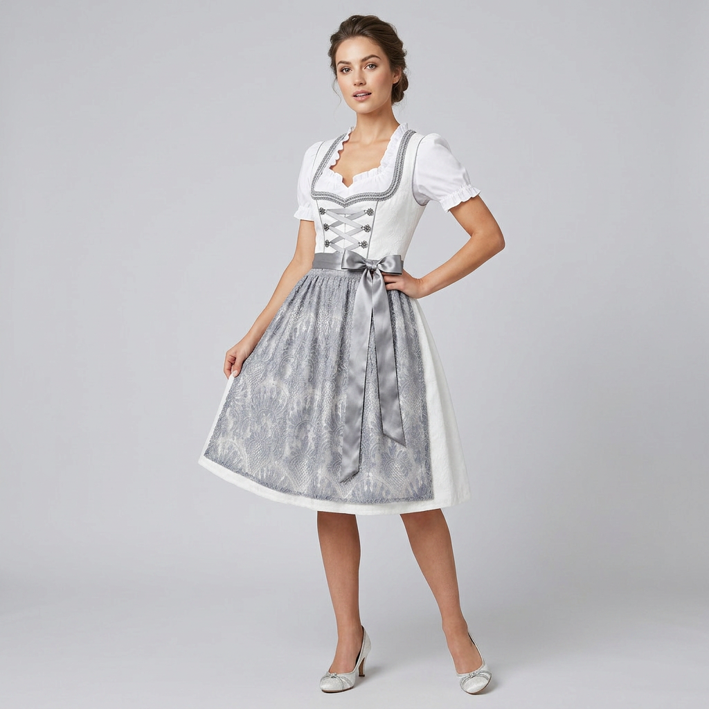 Women's Embroidered Lace Apron Dirndl Dress Set