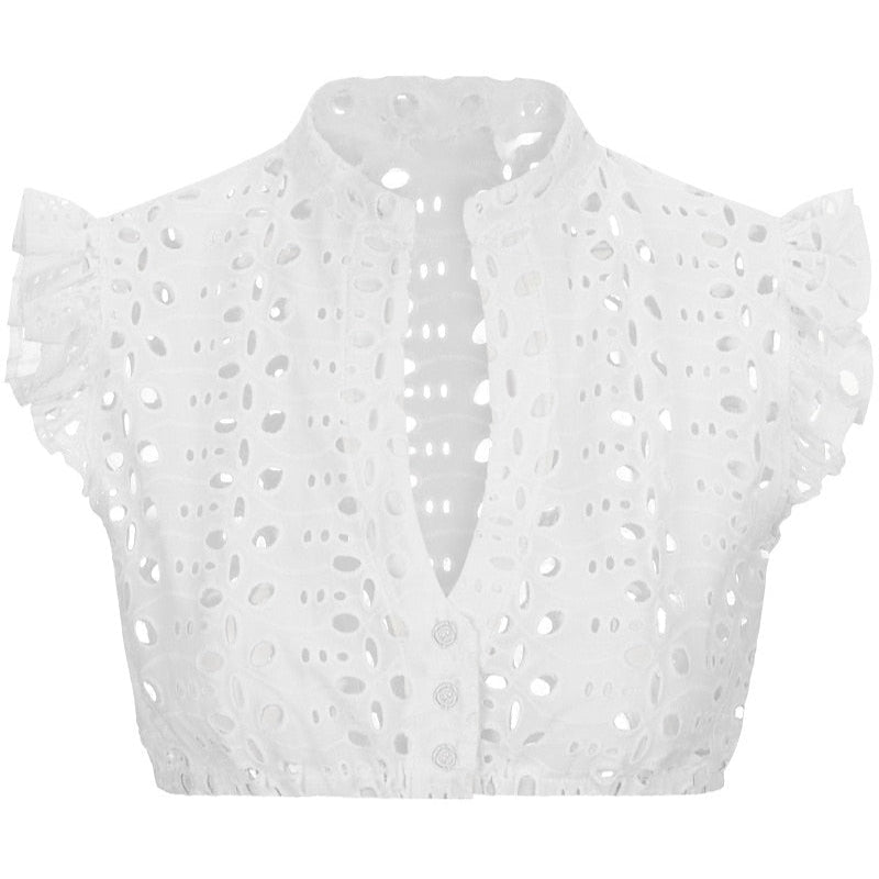 Eyelet Lace Crop Top | White Cotton Broderie Anglaise 0