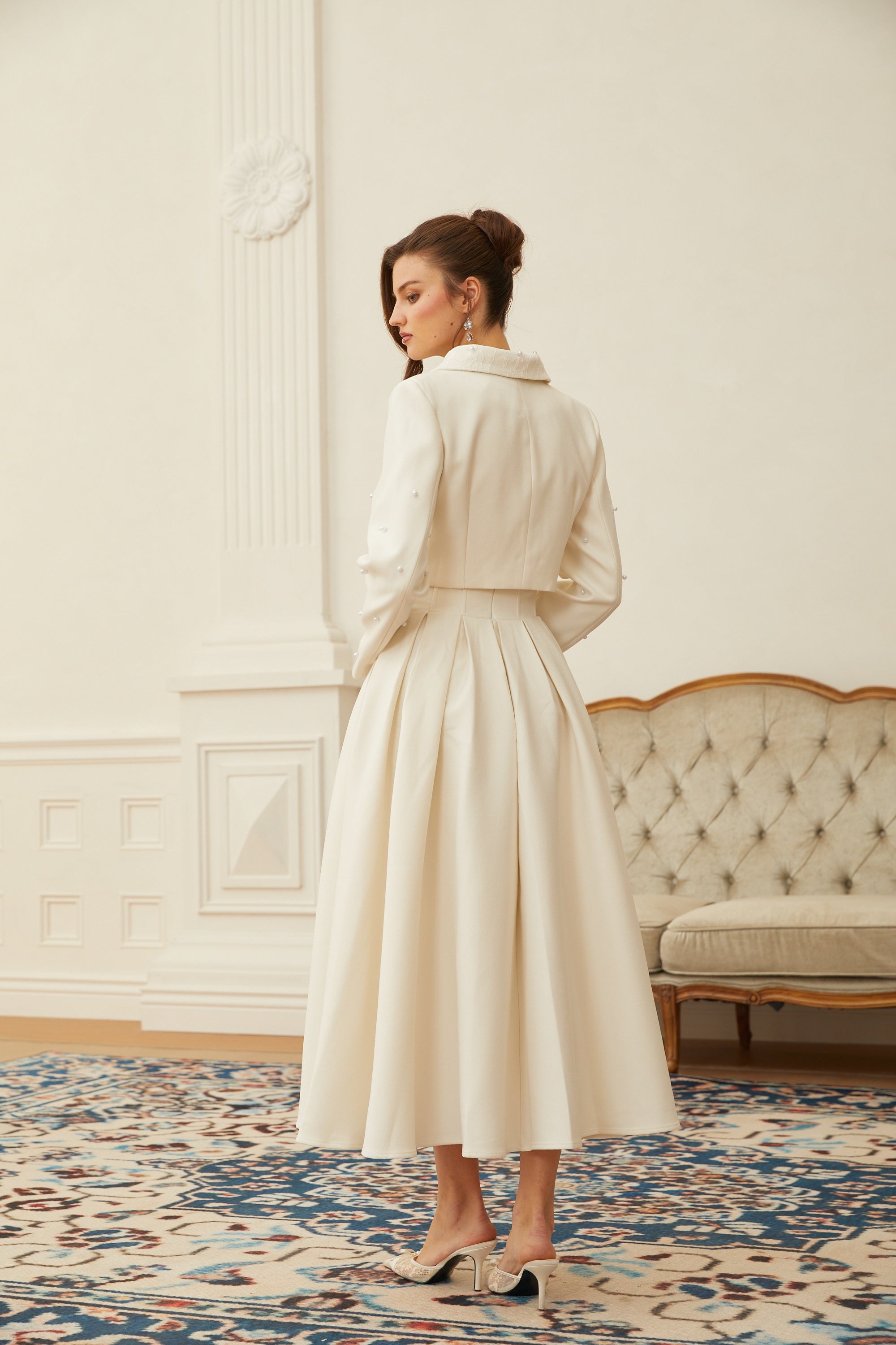 Maja White Faux Pearl Jacket & Pleated Skirt Set 6