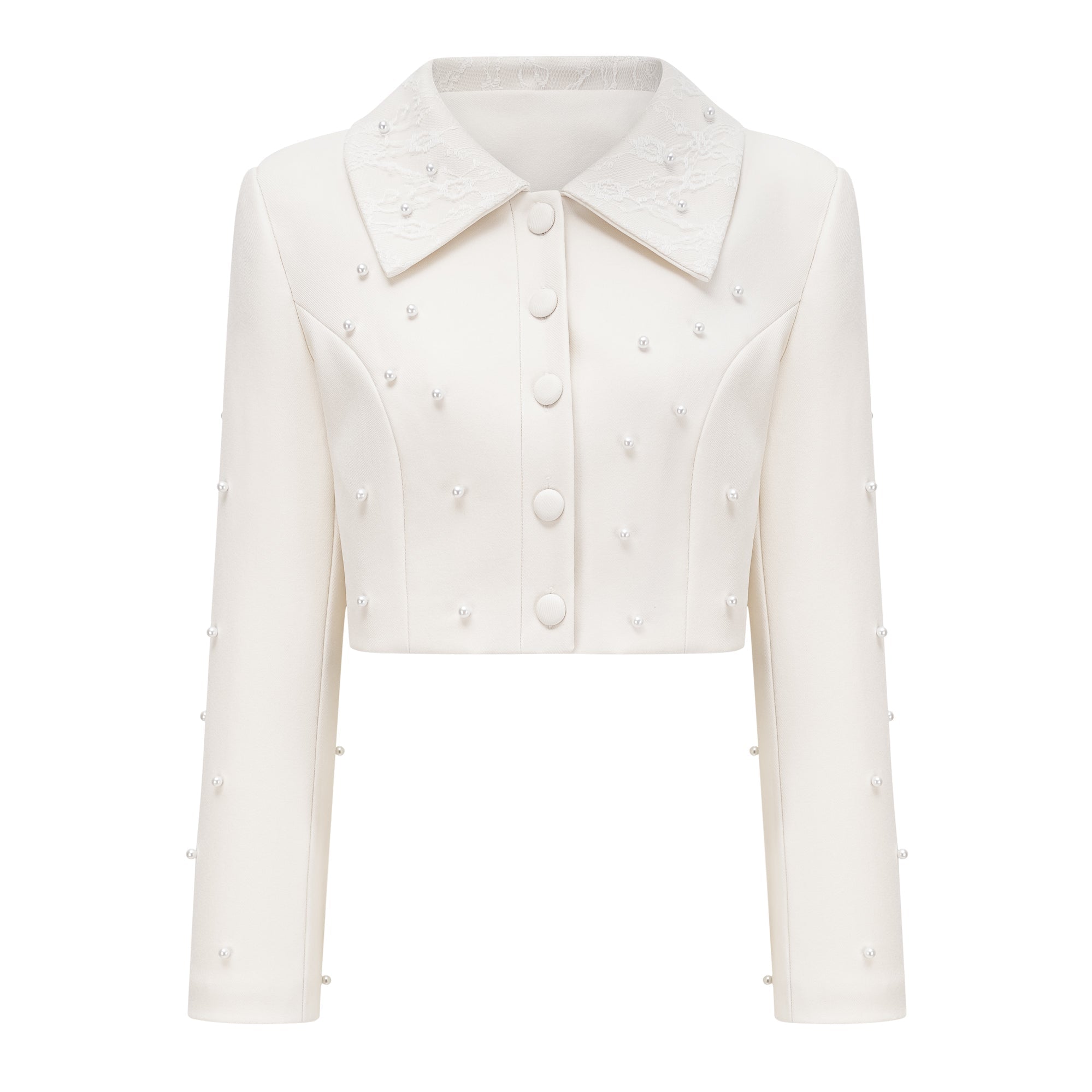 Maja White Faux Pearl Jacket & Pleated Skirt Set 1