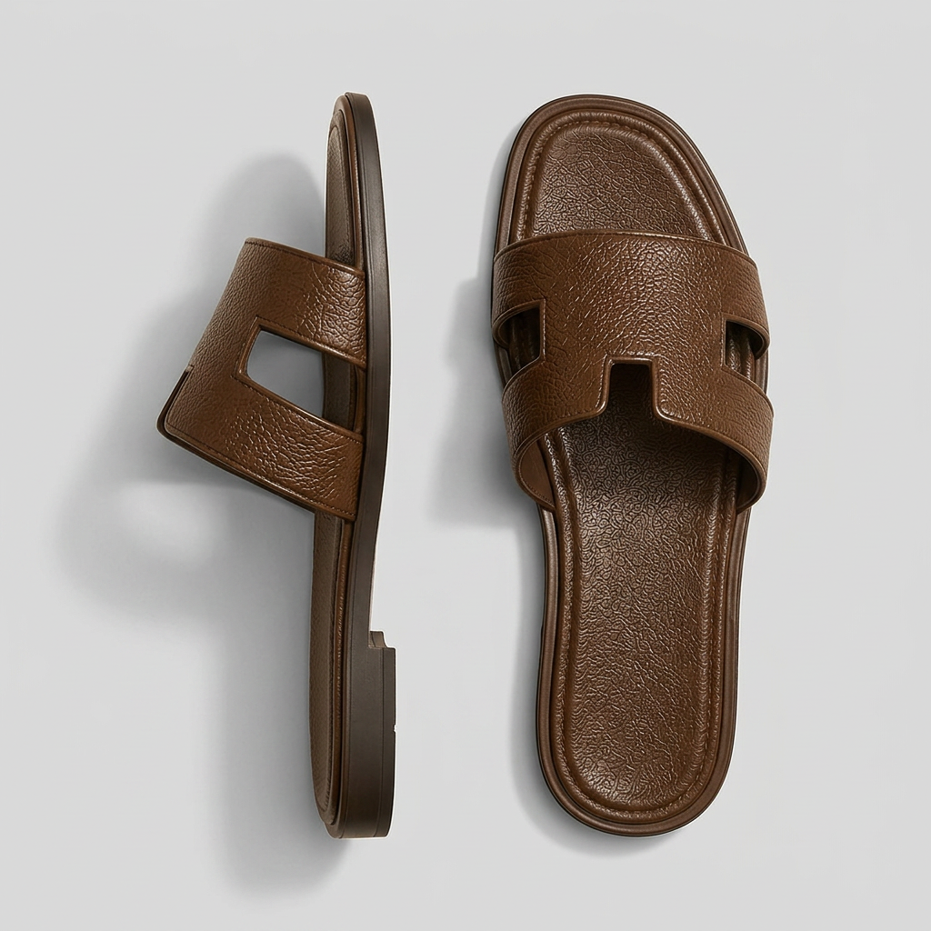 Women's Flat Slide Sandals with Metallic Finish