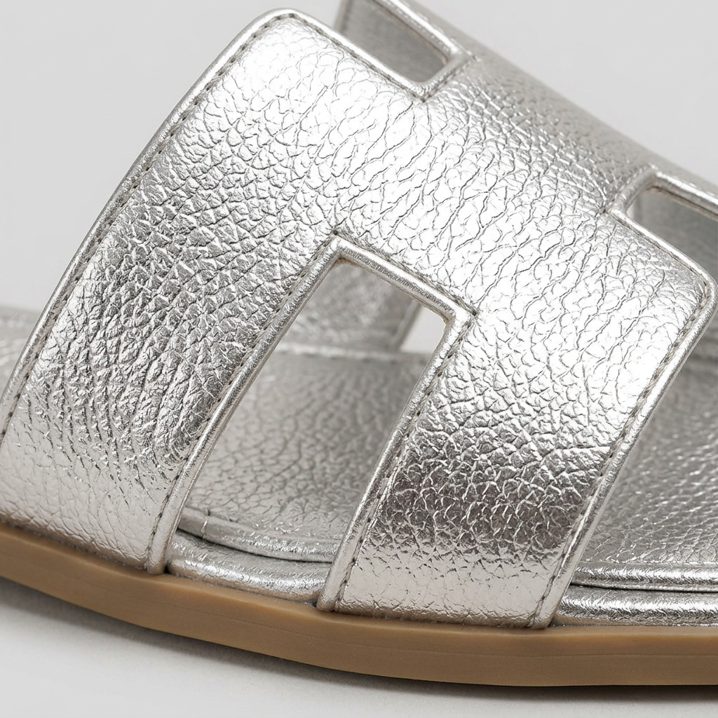 Women's Flat Slide Sandals with Metallic Finish