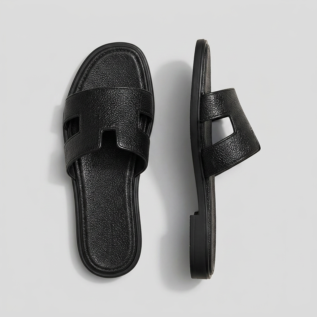 Women's Flat Slide Sandals with Metallic Finish