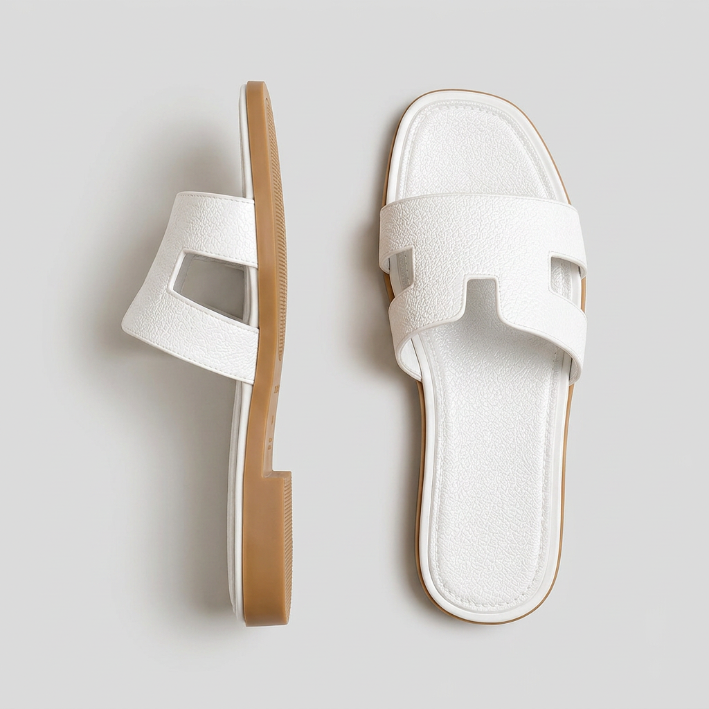 Women's Flat Slide Sandals with Metallic Finish