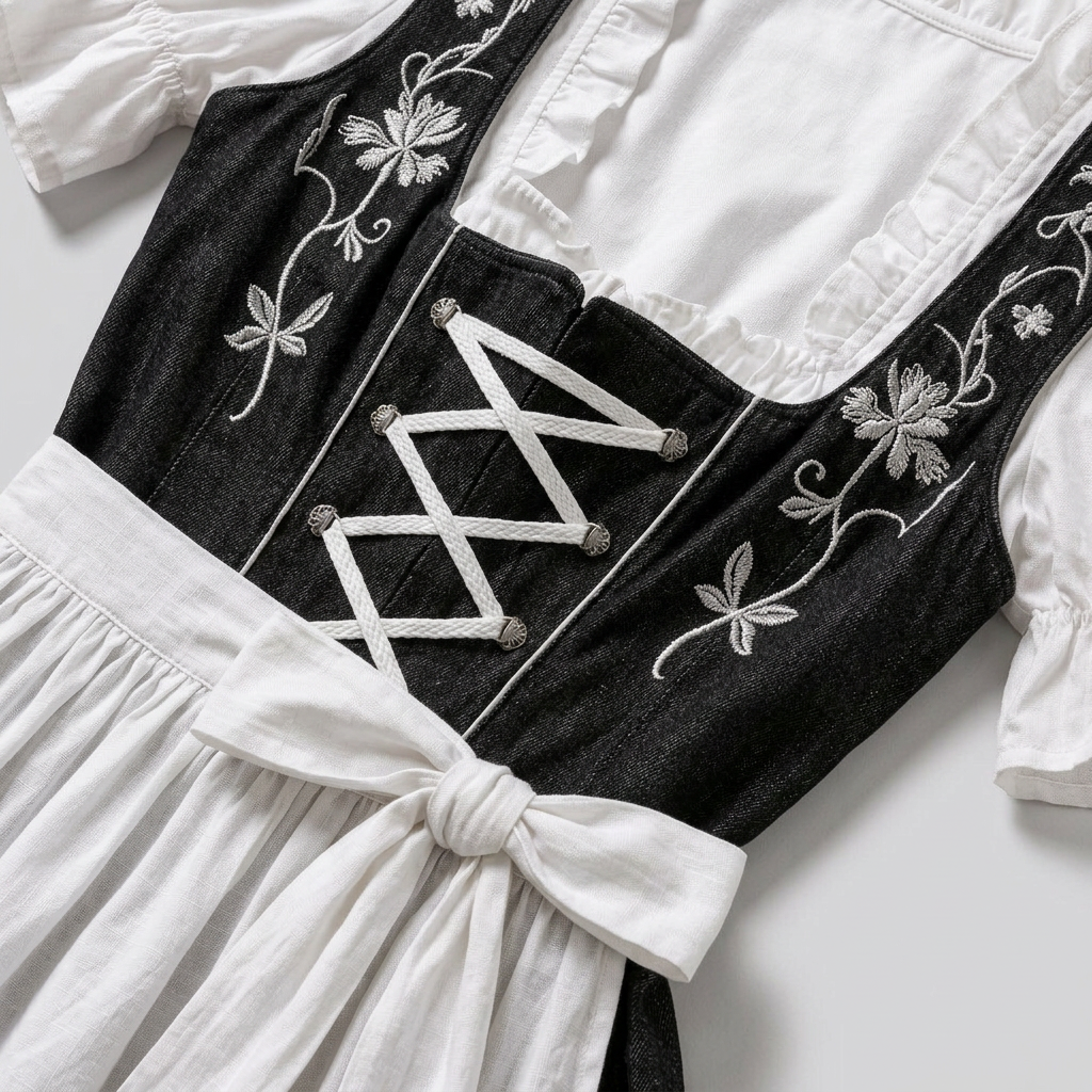Women's Floral Embroidered Dirndl Dress with Apron
