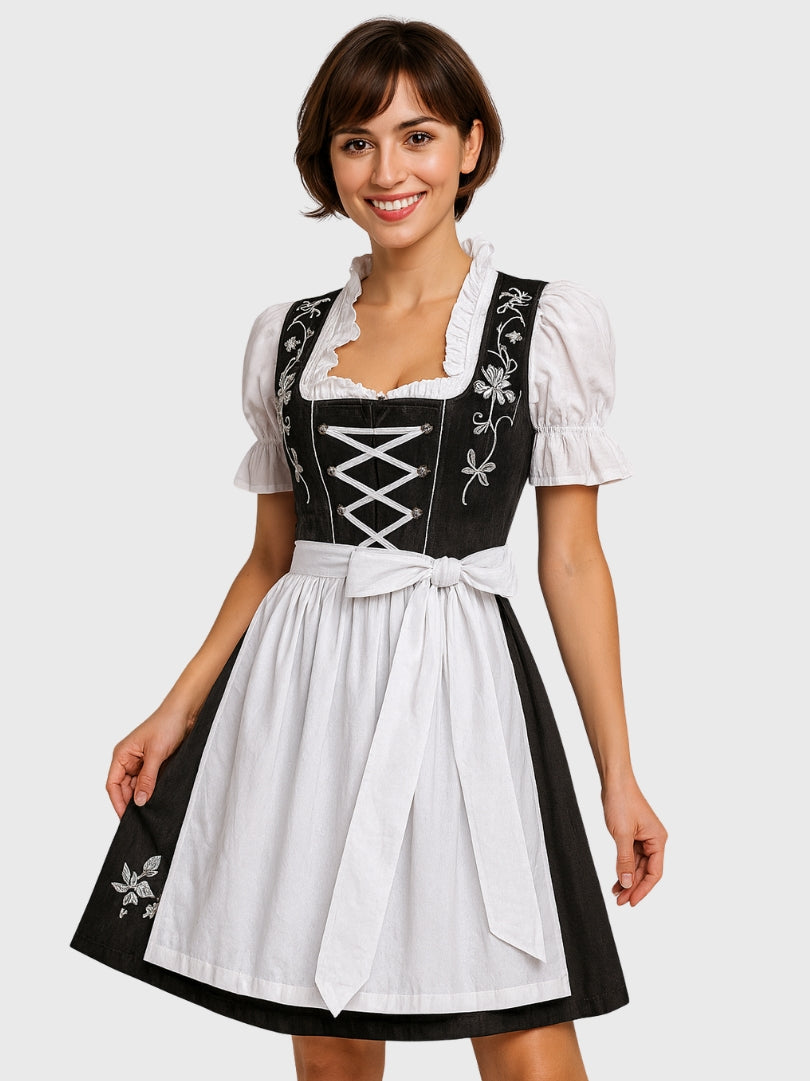 Womens Bavarian Dirndl Dress Black & White 0