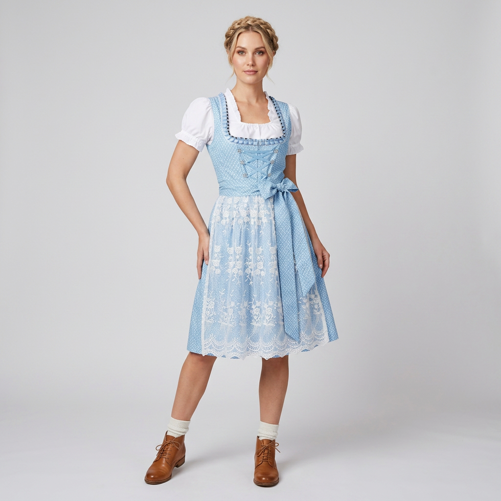 Women's Floral Lace Overlay Dirndl Dress Set