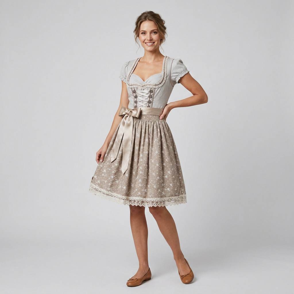 Women's Floral Print Dirndl Dress with Apron