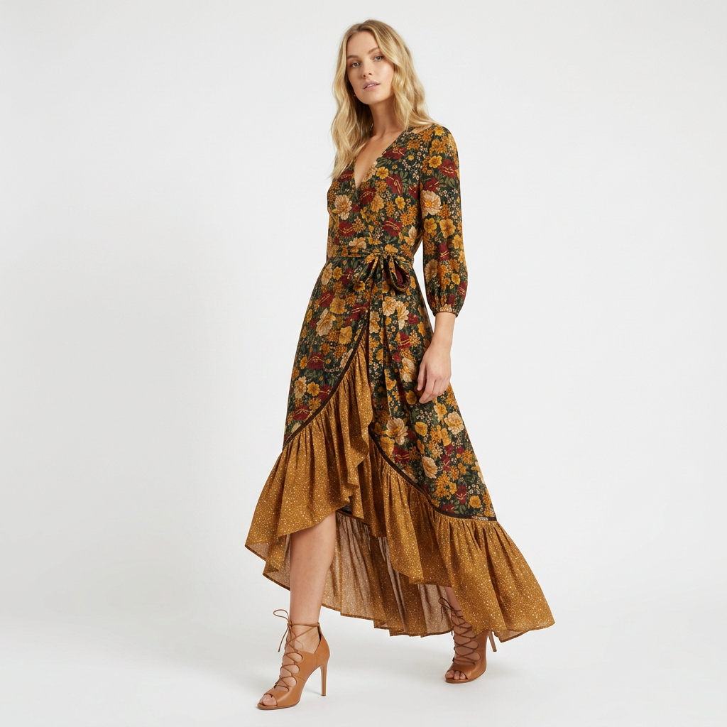 Women's Floral Print Long Sleeve Wrap Dress
