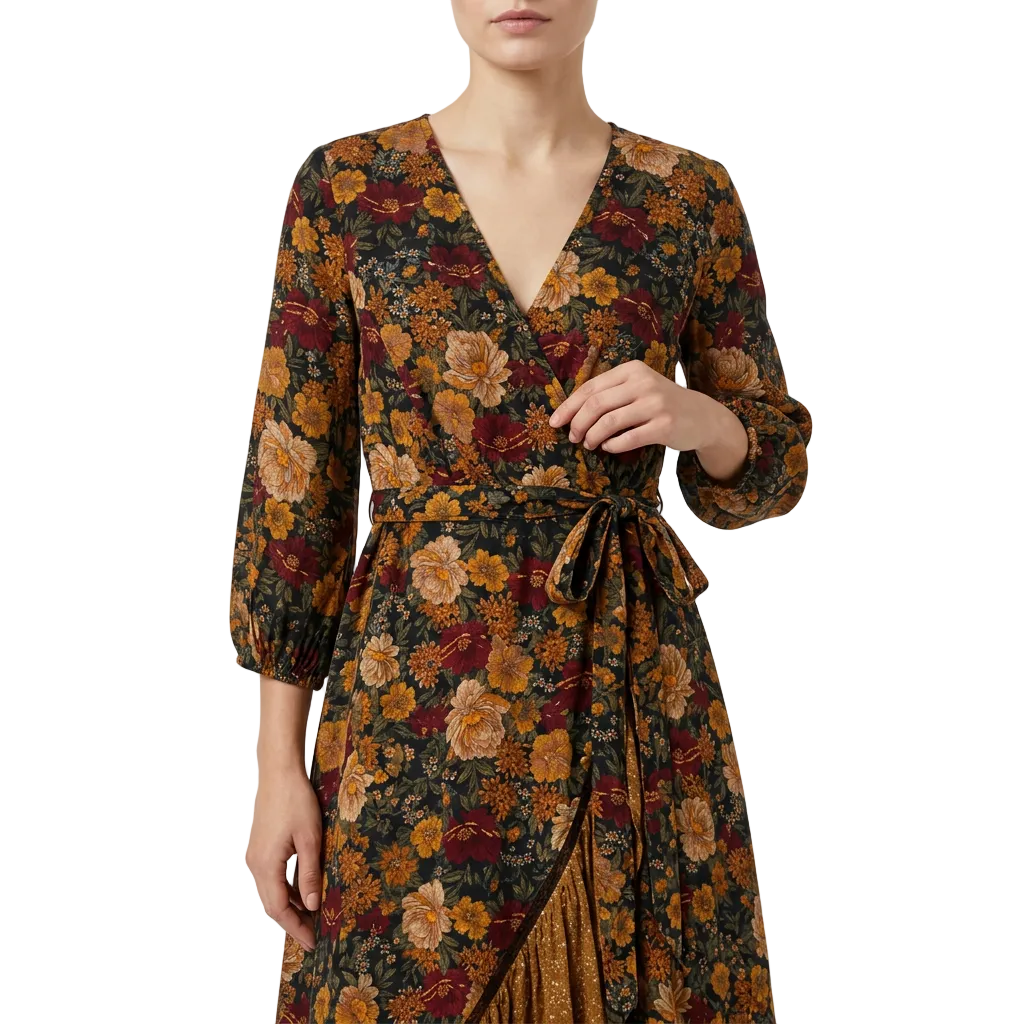 Women's Floral Print Long Sleeve Wrap Dress