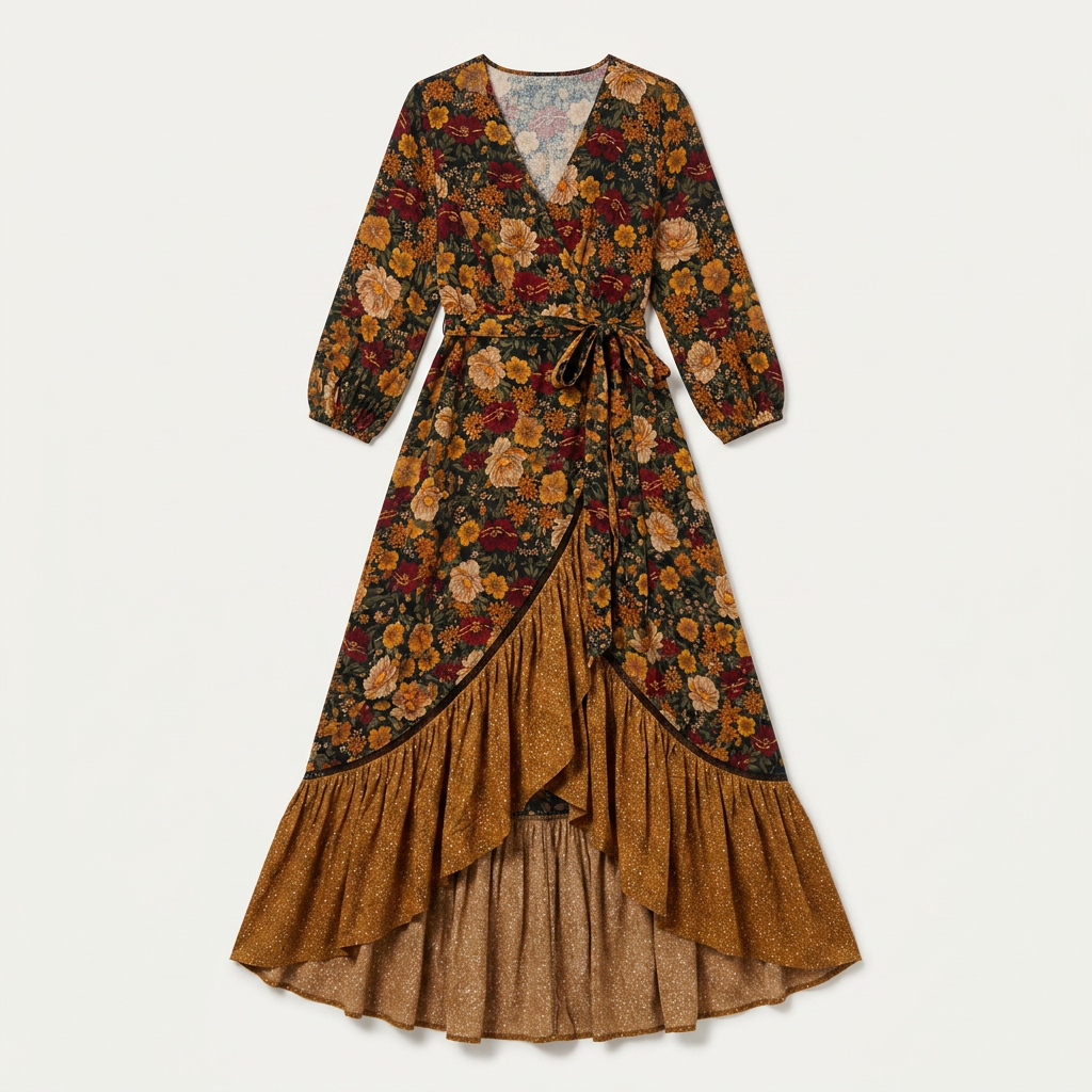 Women's Floral Print Long Sleeve Wrap Dress