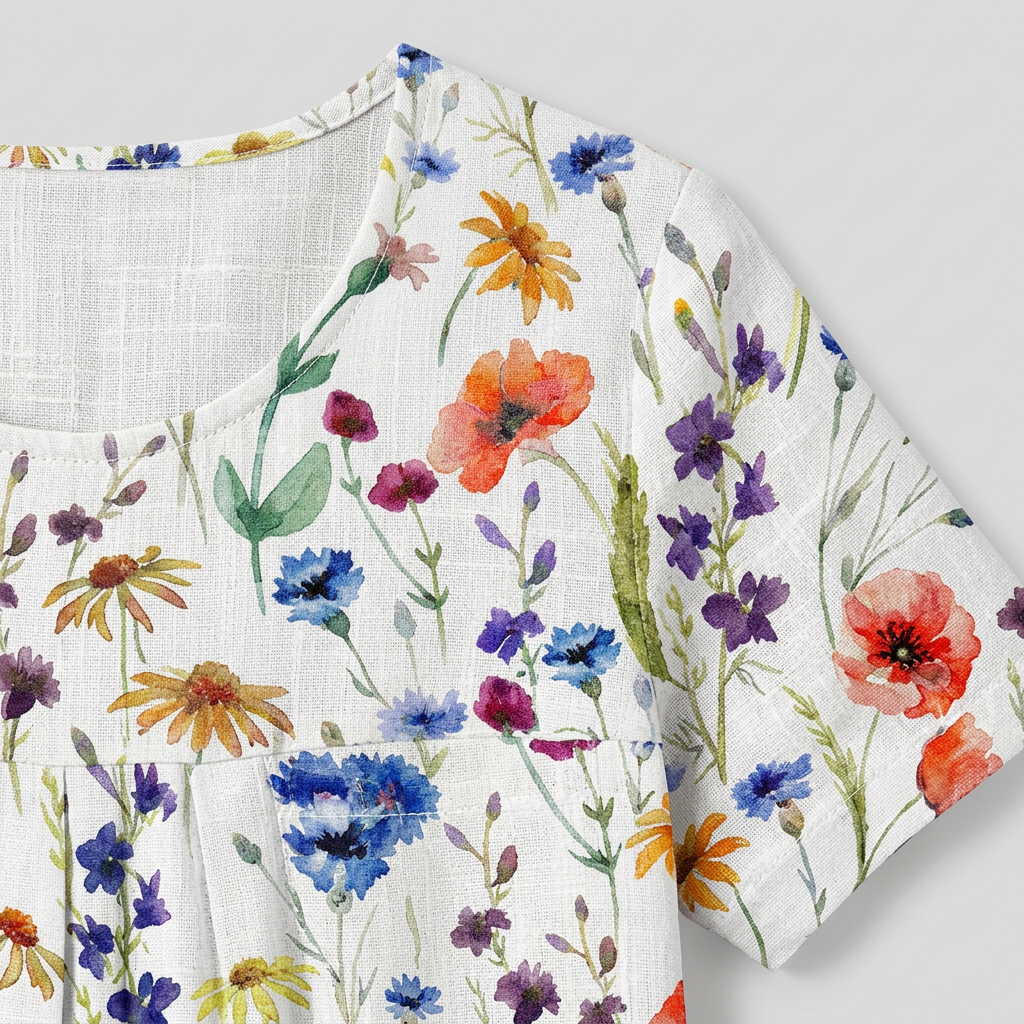 Women's Floral Print Midi Dress with Short Sleeves