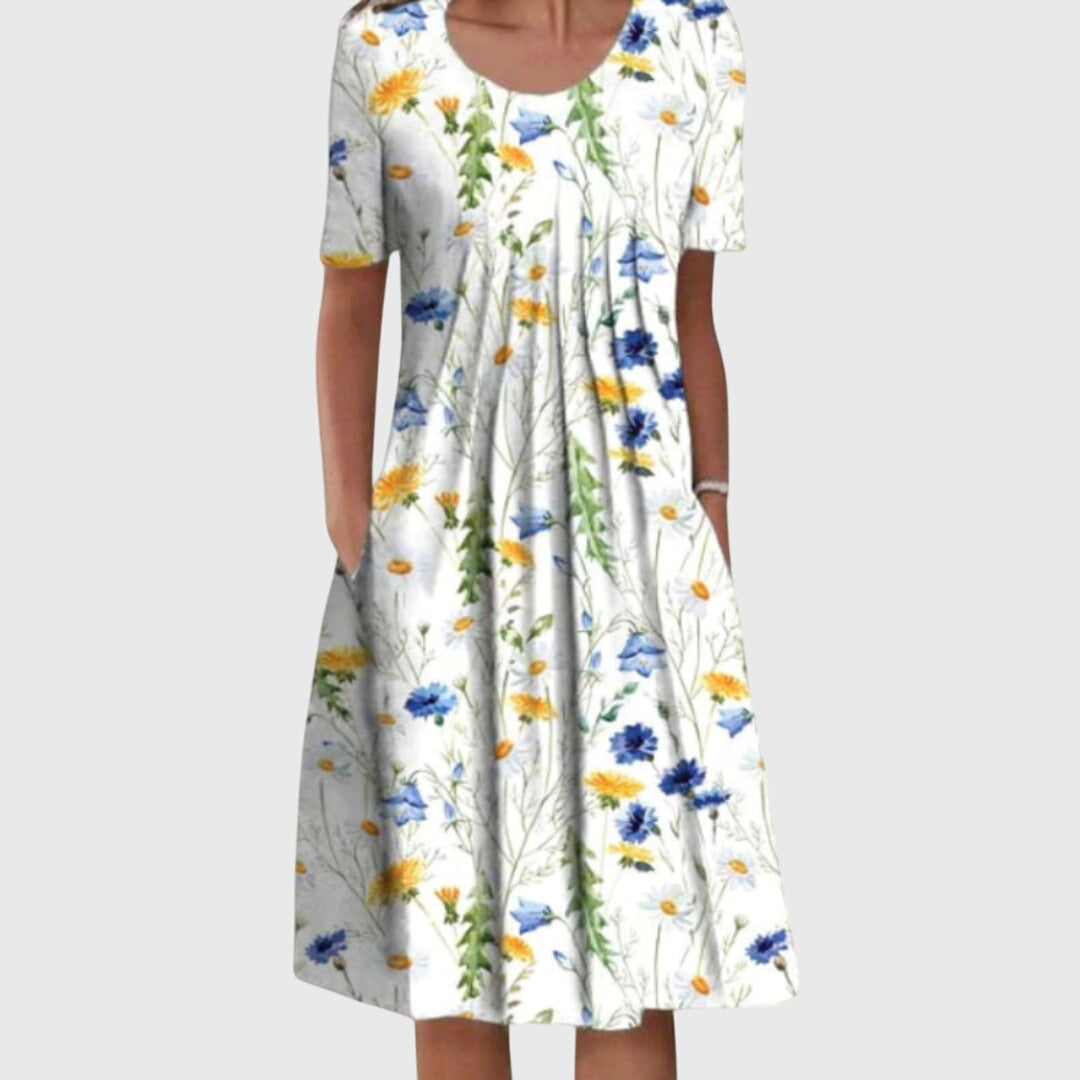 Women's Floral Print Midi Dress with Short Sleeves