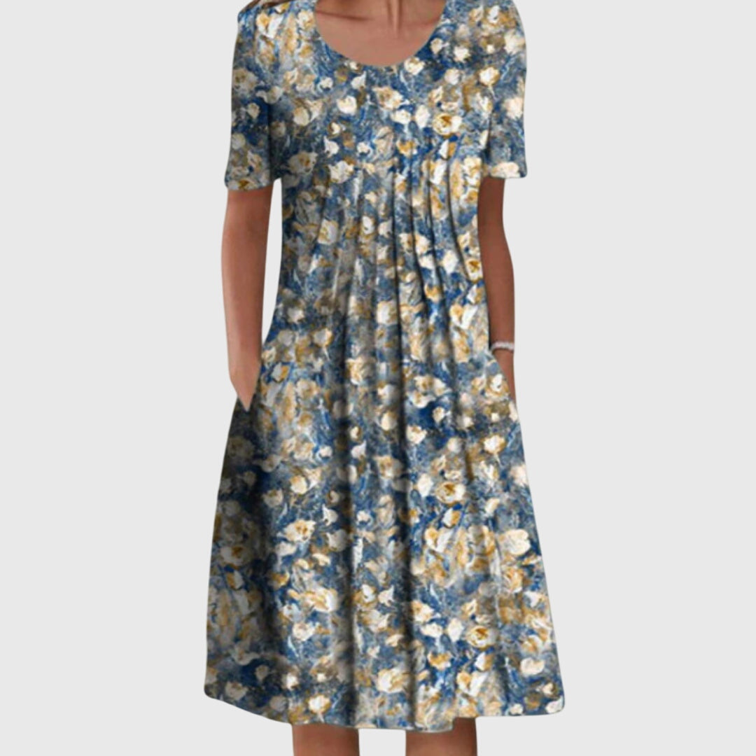Women's Floral Print Midi Dress with Short Sleeves