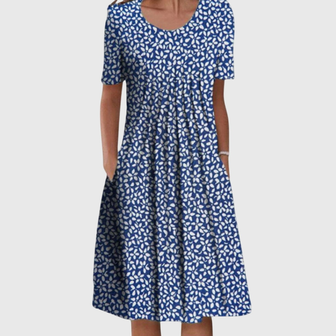 Women's Floral Print Midi Dress with Short Sleeves