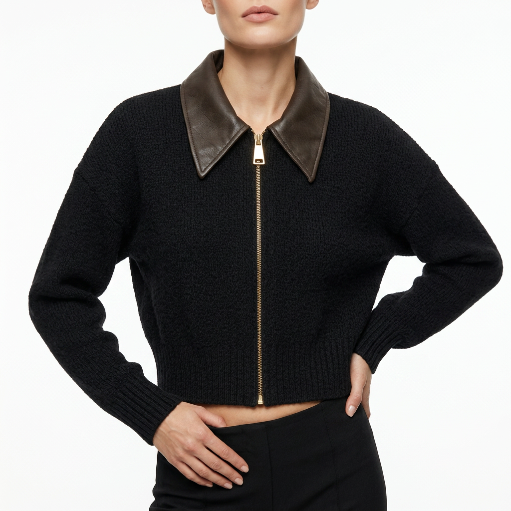 Women’s Front Zip Jacket Pointed Collar Design