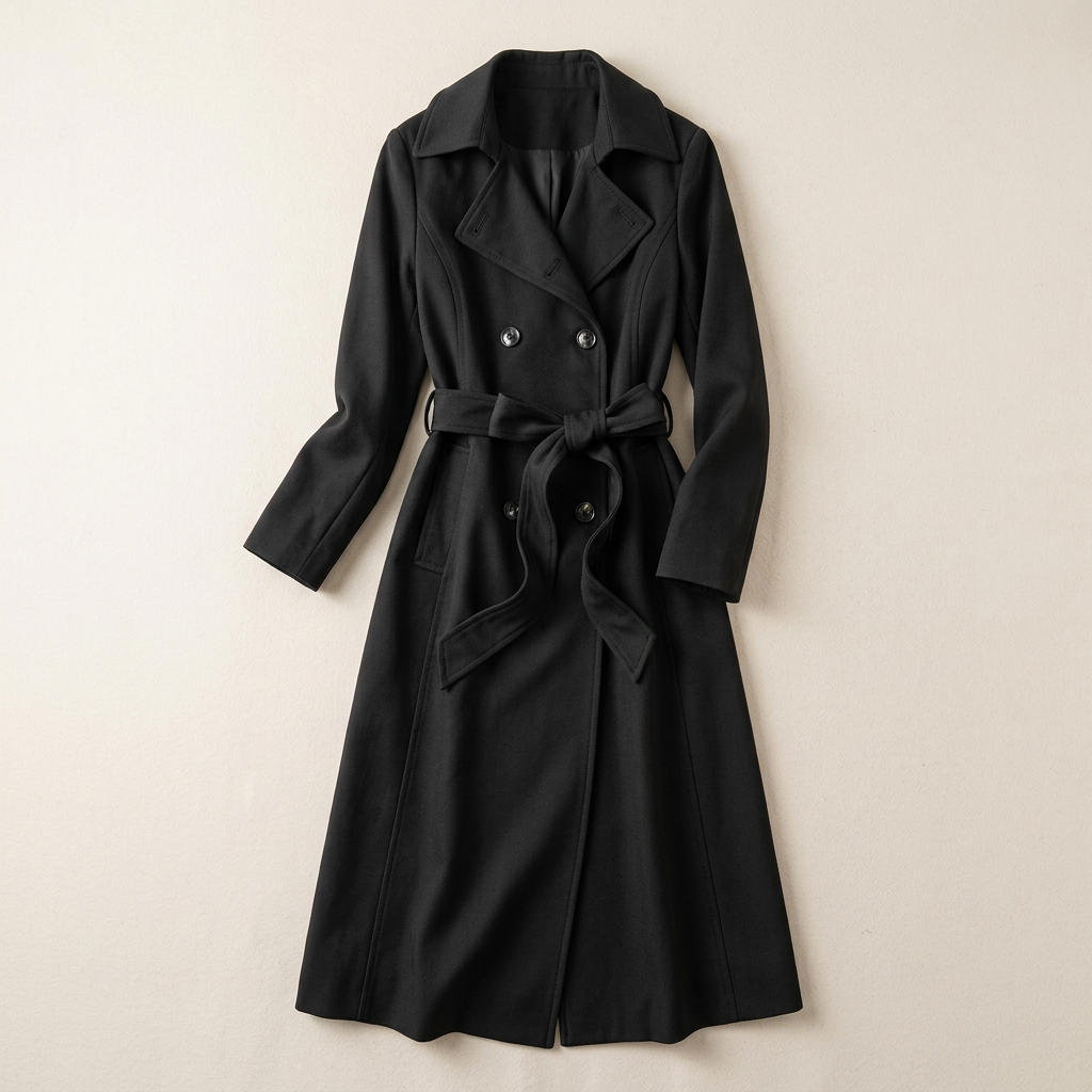 Women’s Full-Length Coat Tie Belt Design