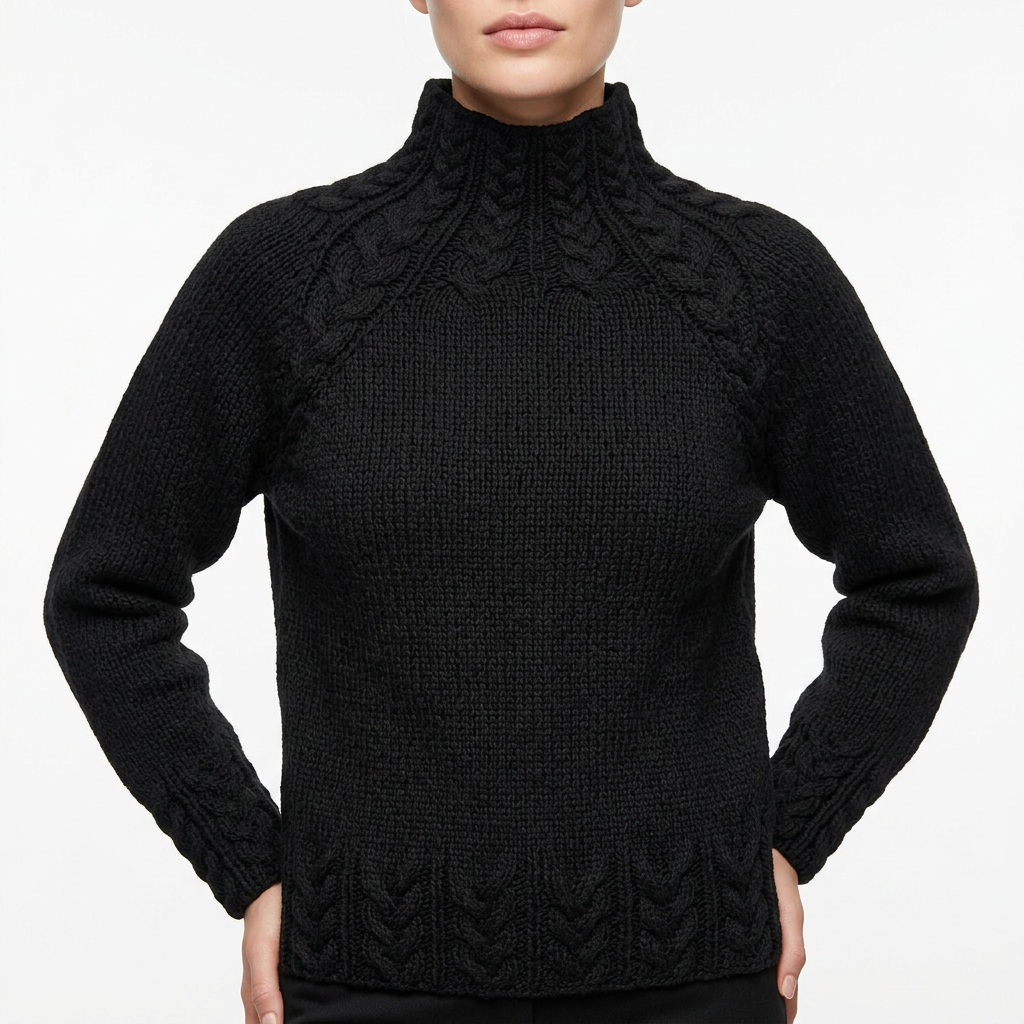 Women’s Funnel Neck Sweater Patterned Yoke Trim