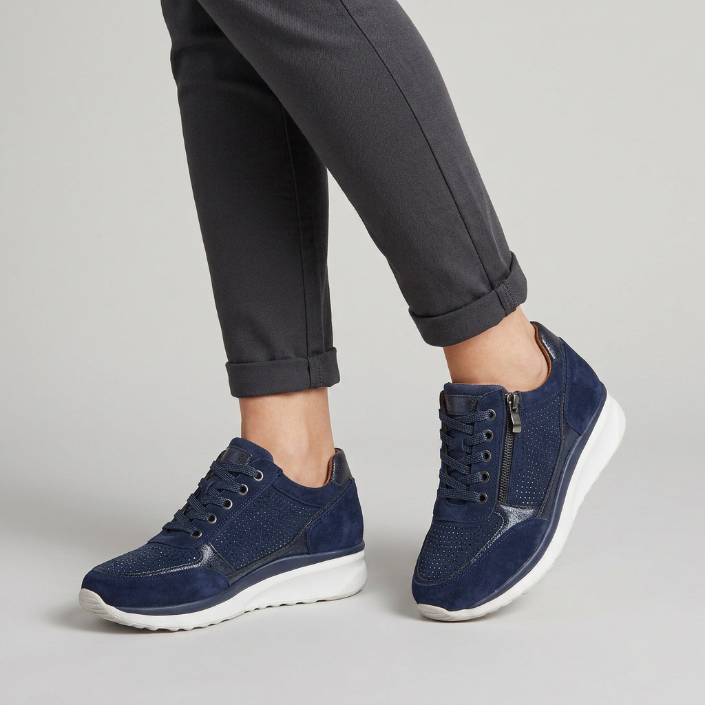 Women's Glitzy Lace-Up Sneakers with Zip Closure