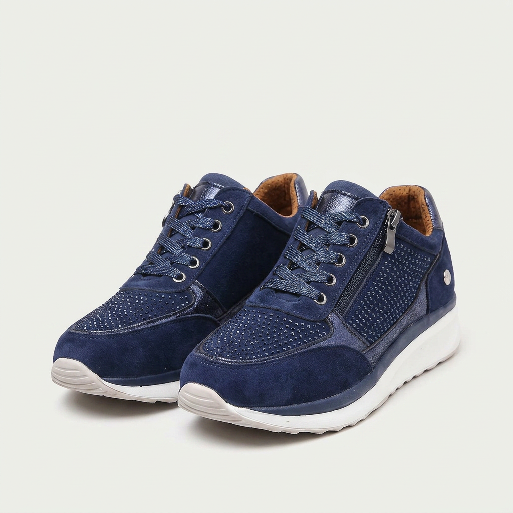 Women's Glitzy Lace-Up Sneakers with Zip Closure