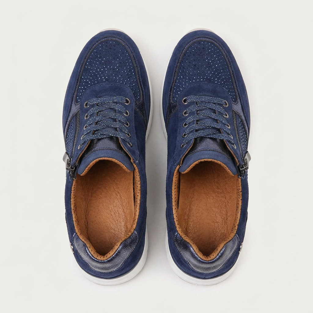 Women's Glitzy Lace-Up Sneakers with Zip Closure