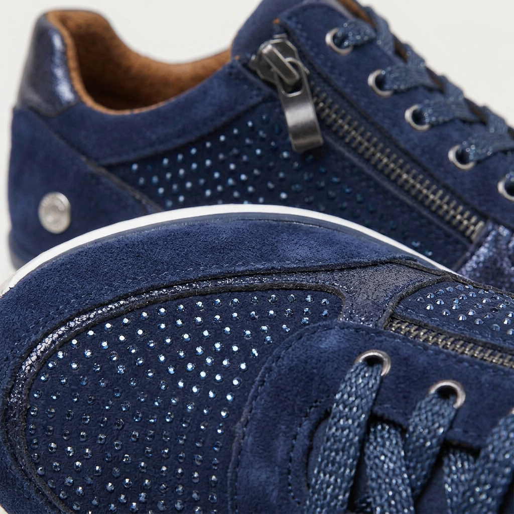 Women's Glitzy Lace-Up Sneakers with Zip Closure
