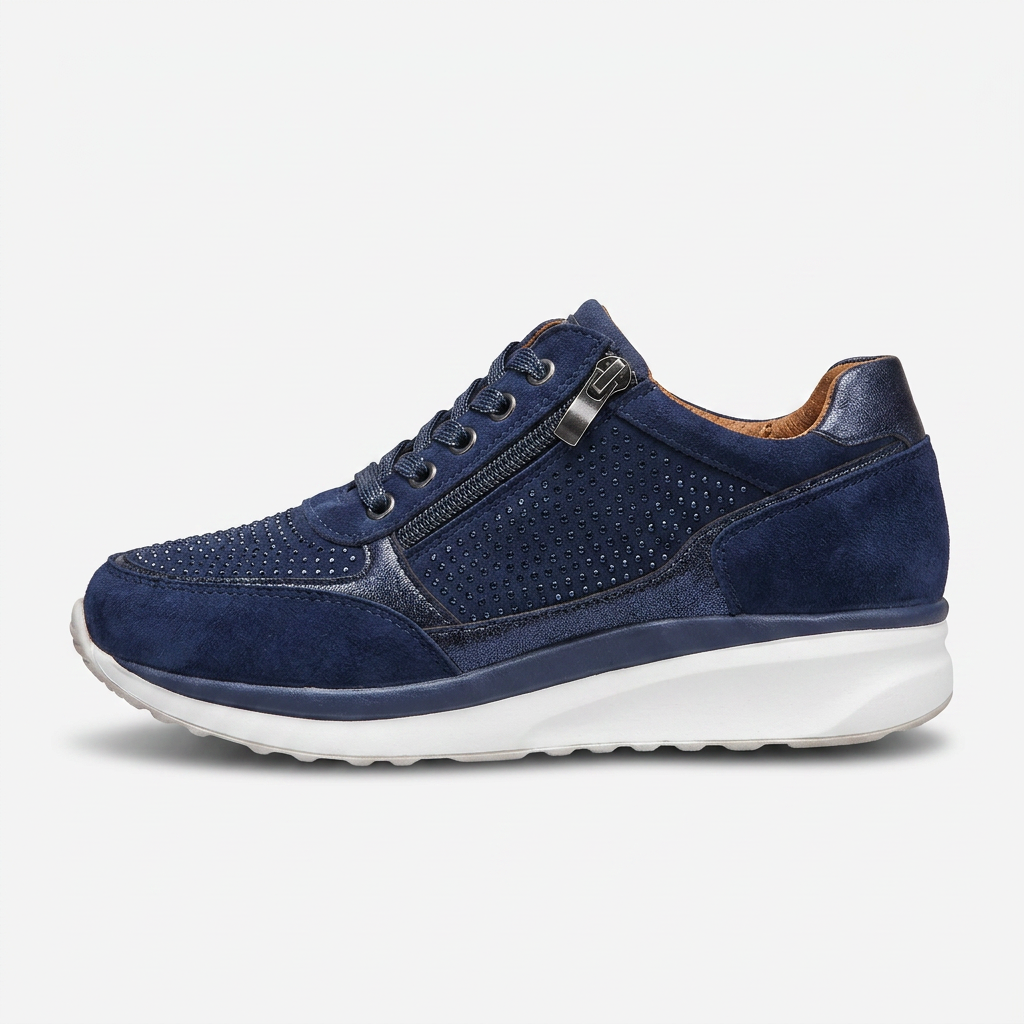 Women's Glitzy Lace-Up Sneakers with Zip Closure