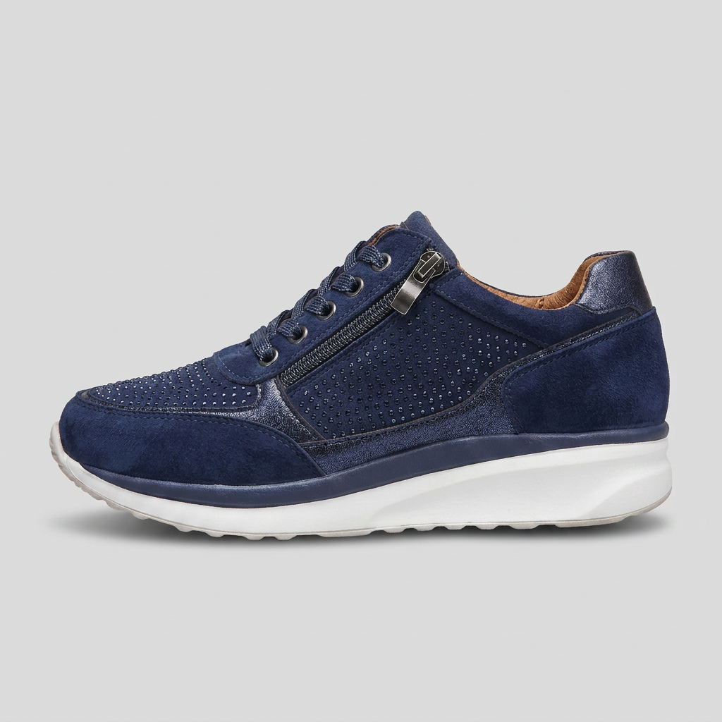 Women's Glitzy Lace-Up Sneakers with Zip Closure