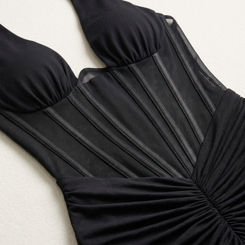 Women's Halter Corset Ruched Maxi Dress