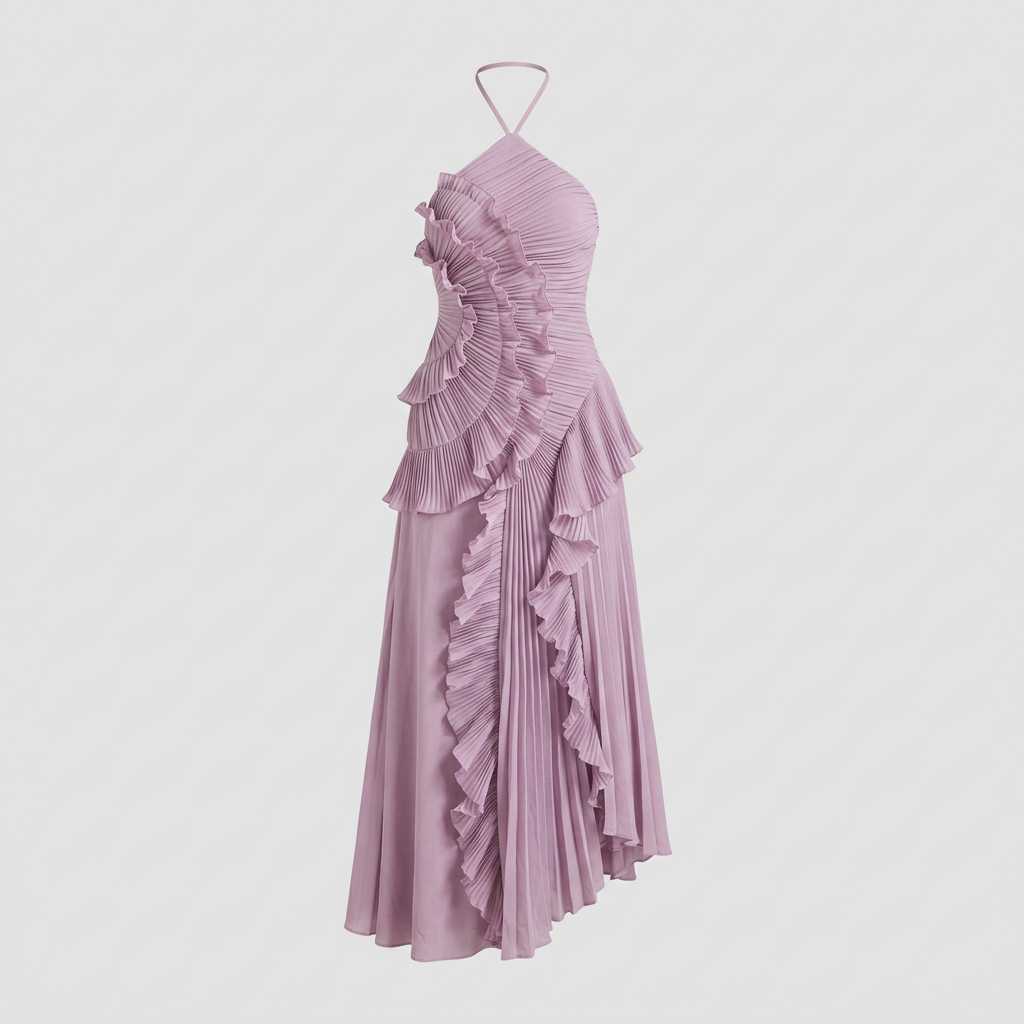Women's Halter Neck Maxi Dress with Ruffle Detail