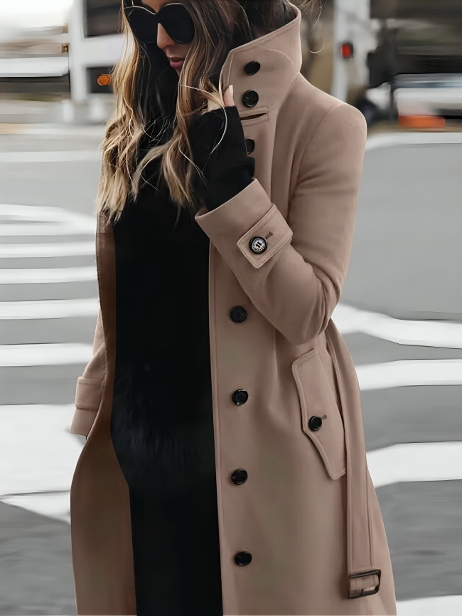 Mhel Women's Trench Coat – Elegant Coat with High Collar & Flattering Waist Belt 1