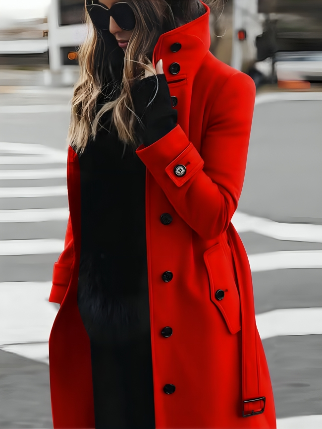 Mhel Women's Trench Coat – Elegant Coat with High Collar & Flattering Waist Belt 2