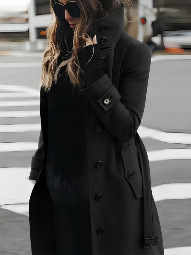 Mhel Women's Trench Coat – Elegant Coat with High Collar & Flattering Waist Belt 3