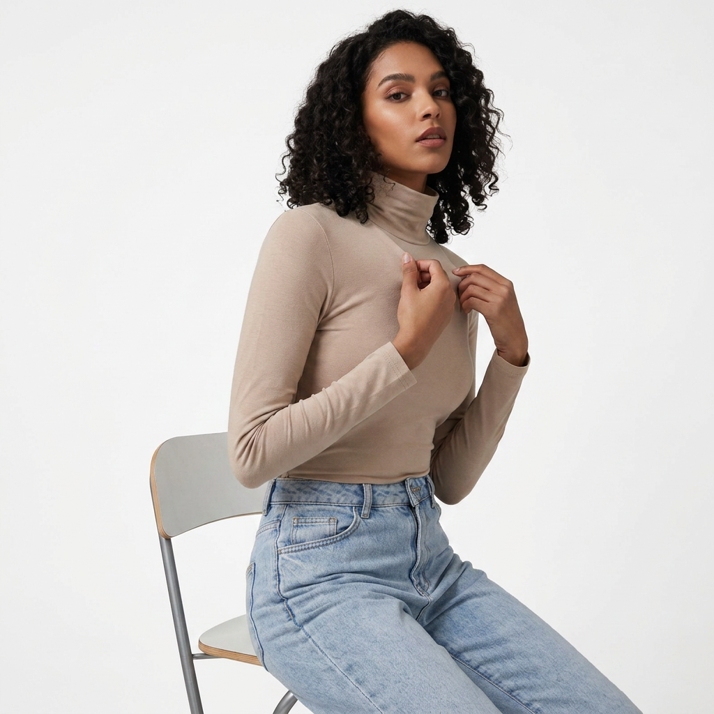 Women's High Neck Turtleneck Long Sleeve Fitted Top