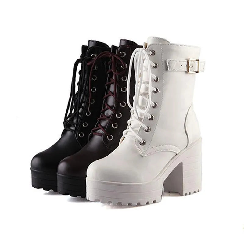 Edgy Lace-Up Boots with Buckle and Lug Sole - Luna 5