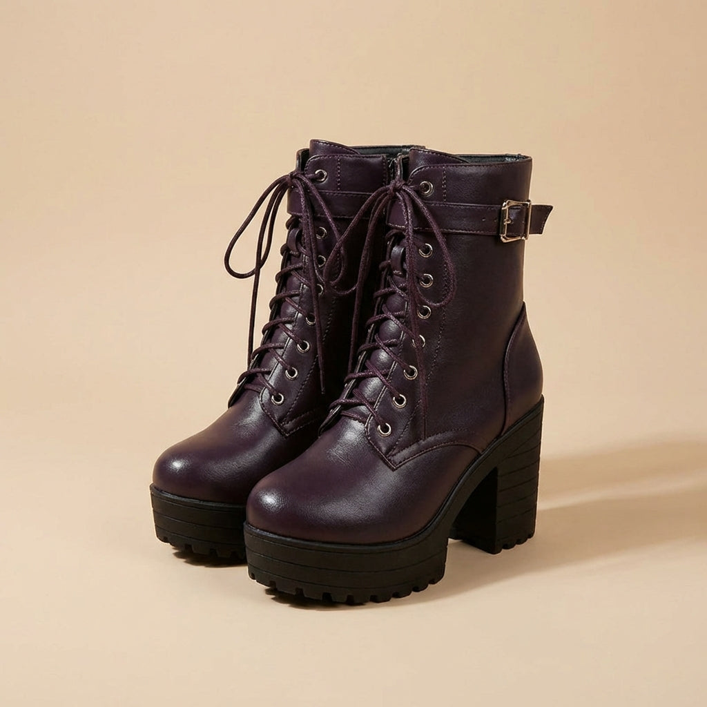 Women’s High Platform Boots with Side Buckle