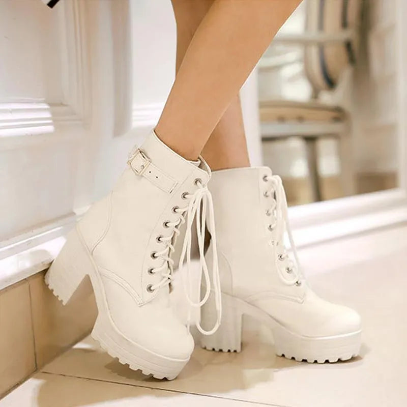 Edgy Lace-Up Boots with Buckle and Lug Sole - Luna 2