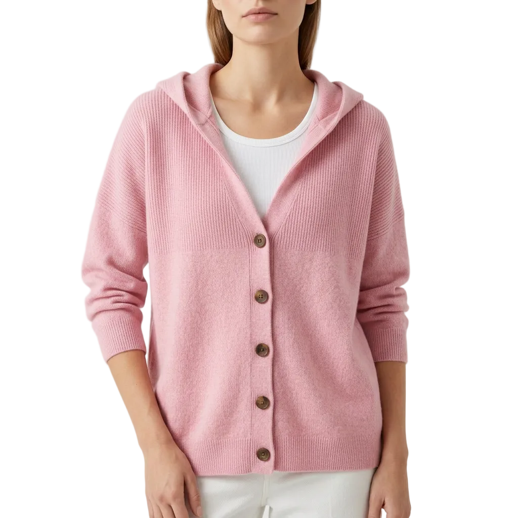 Women’s Hooded Cardigan Button Front Closure Three Quarter Sleeves