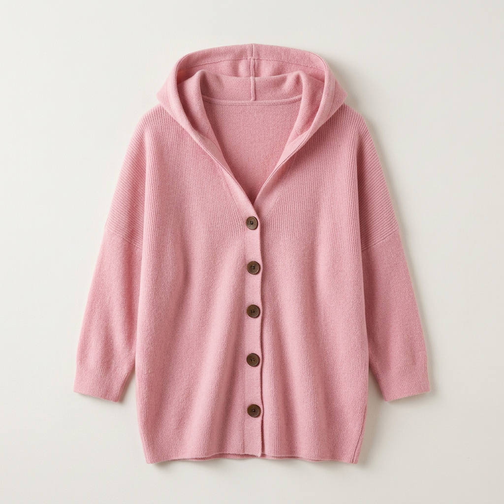 Women’s Hooded Cardigan Button Front Closure Three Quarter Sleeves
