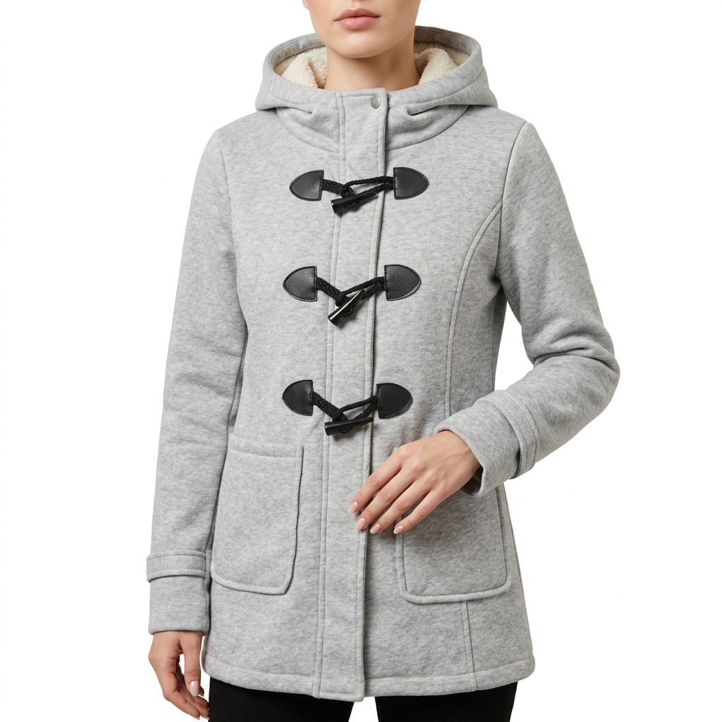 Women’s Hooded Coat Front Toggle Closure Patch Pockets