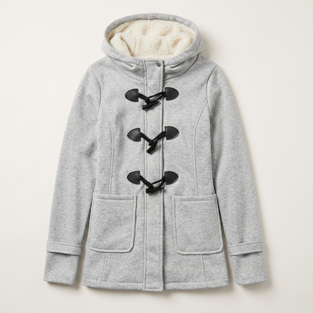 Women’s Hooded Coat Front Toggle Closure Patch Pockets