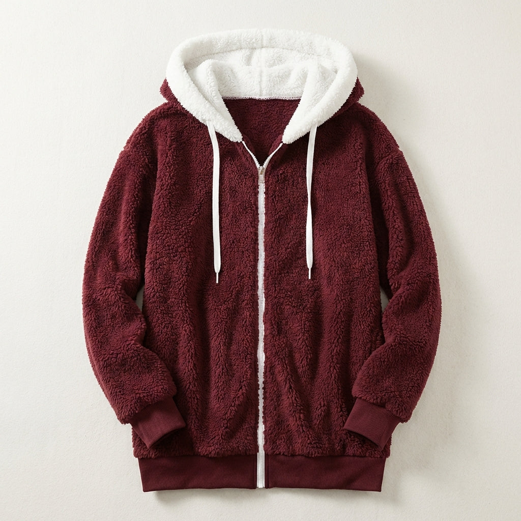 Women’s Hooded Coat Front Zip Long Slouchy Sleeves Layout